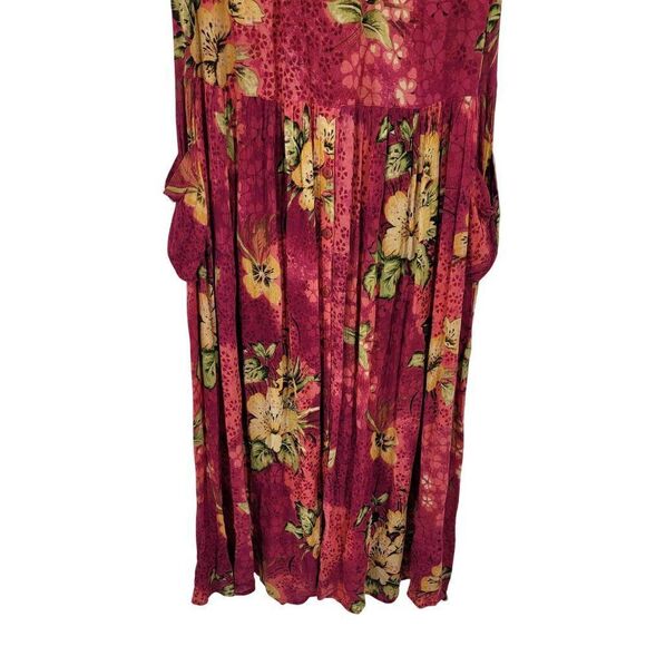 Vtg BILA Womens Pink Floral Crinkle Drop Waist Maxi Dress Sz L Pockets Rayon - Picture 5 of 12